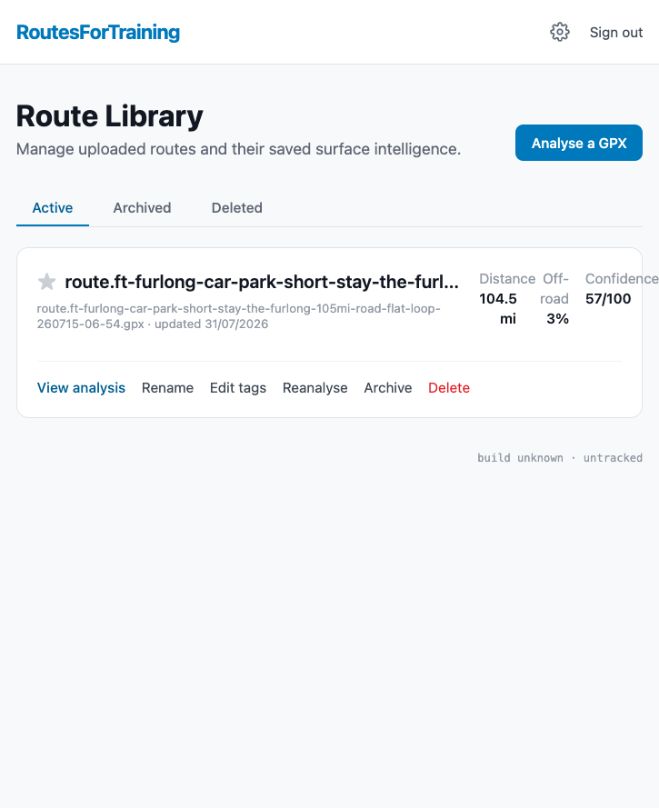 Route library with saved surface intelligence and lifecycle controls