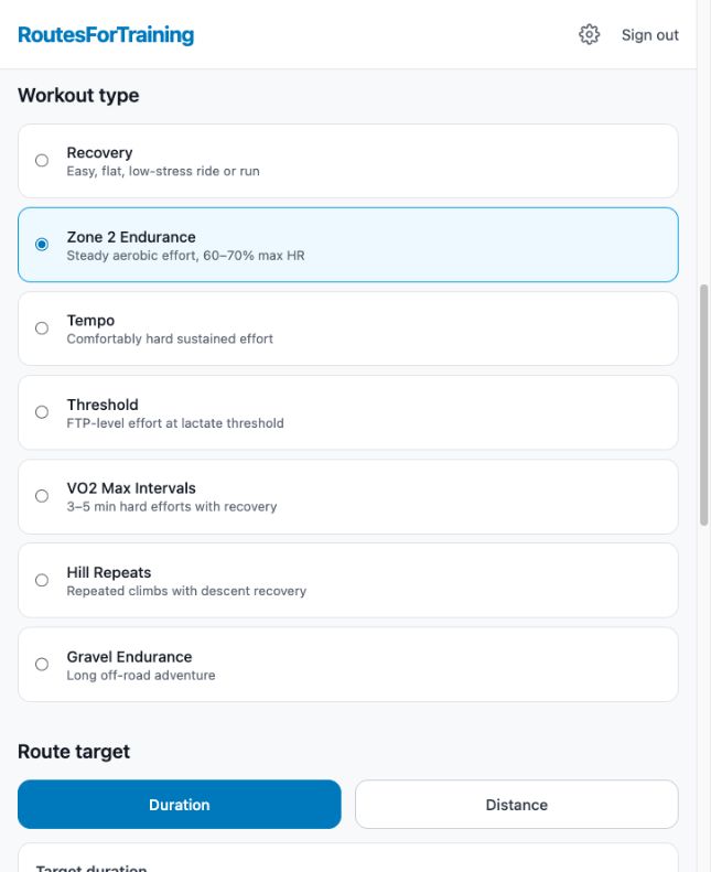 Workout selection for recovery, endurance, tempo, threshold, VO2 max, hill repeats and gravel sessions